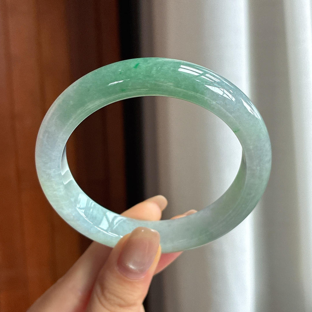 大圈口 细糯种带色正圈平安镯 58圈 天然缅甸A货翡翠（yc440835）