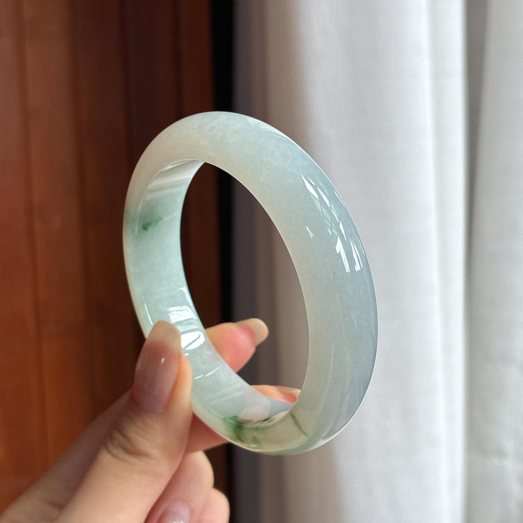 大圈口 糯冰飘花宽版正圈平安镯 58圈 天然缅甸A货翡翠（yc457209）