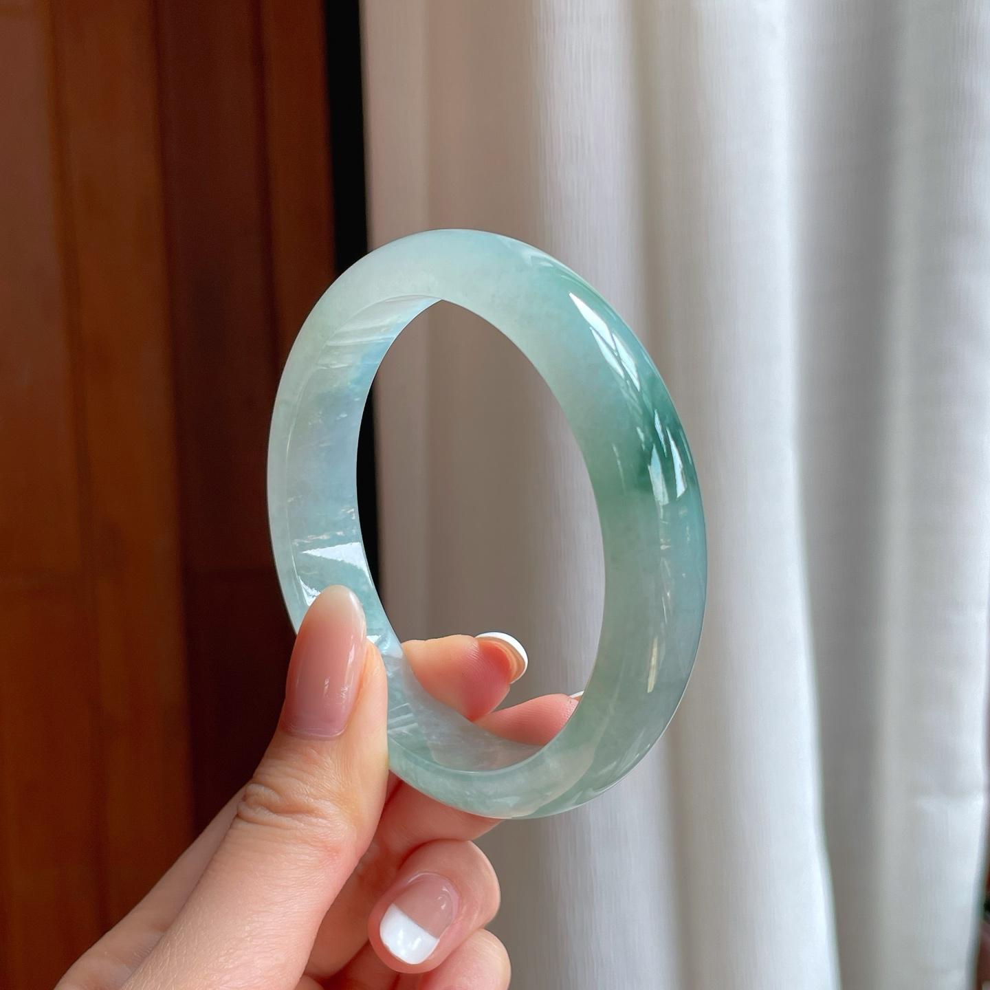 冰种飘花翡翠平安镯（59mm)（yc381394）