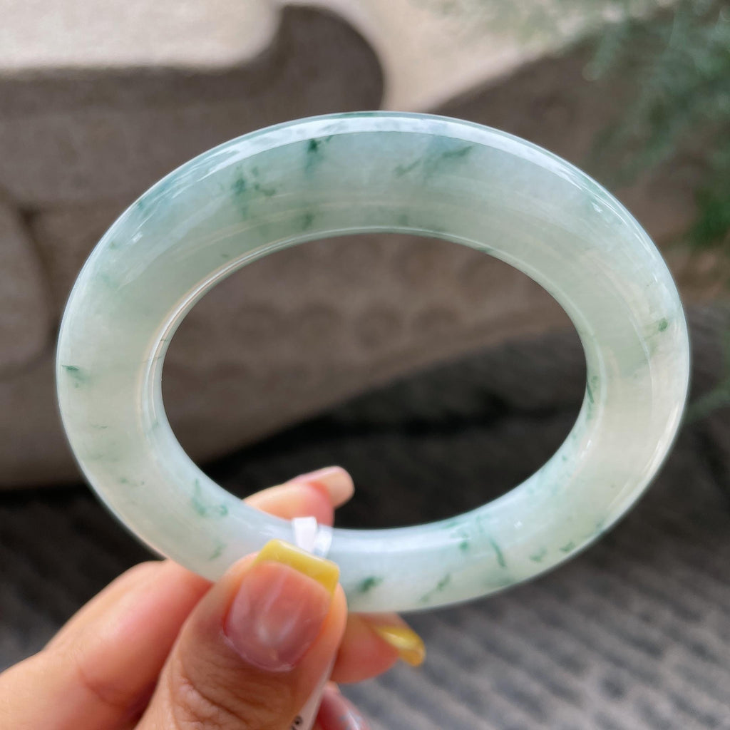 小圈口细糯种飘花圆条手镯53.7圈    天然缅甸A货翡翠（yc366518）