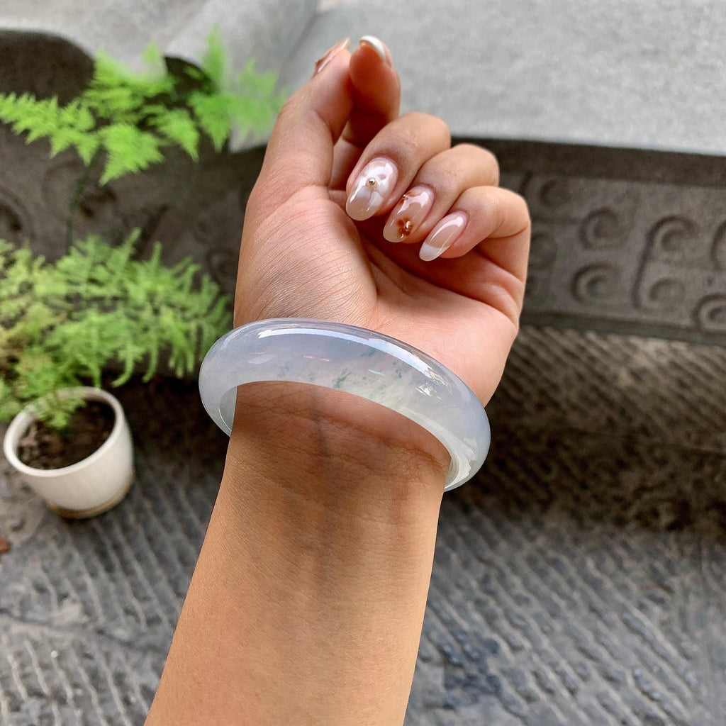 糯冰种飘花宽版轮胎手镯（57.2mm）（yc246619）