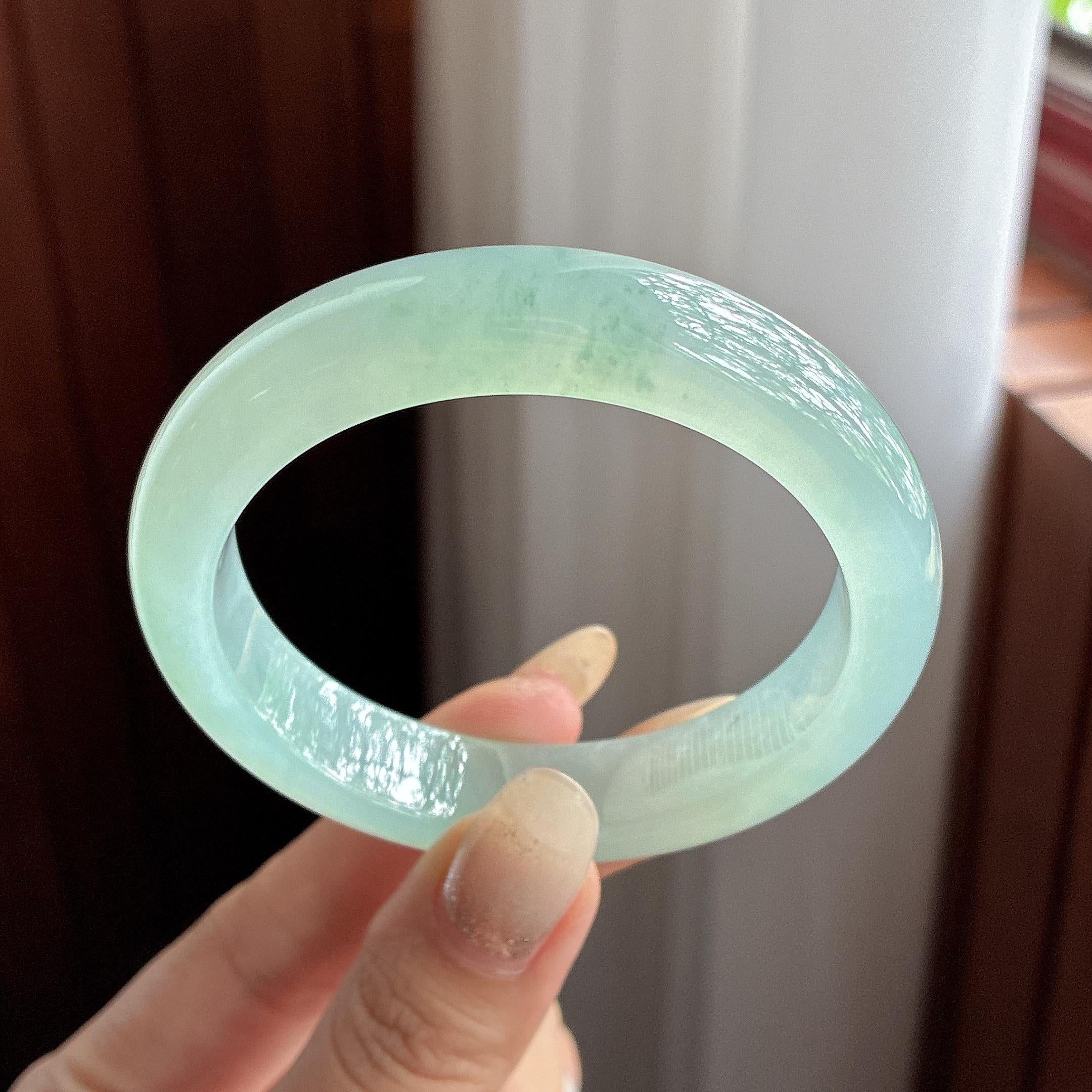 冰种起光晴底飘花正圈平安镯 55圈 天然缅甸Ａ货翡翠（yc497280）