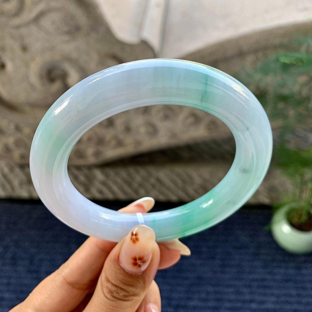 细糯种飘绿圆条手镯（58.6mm）（yc249460）