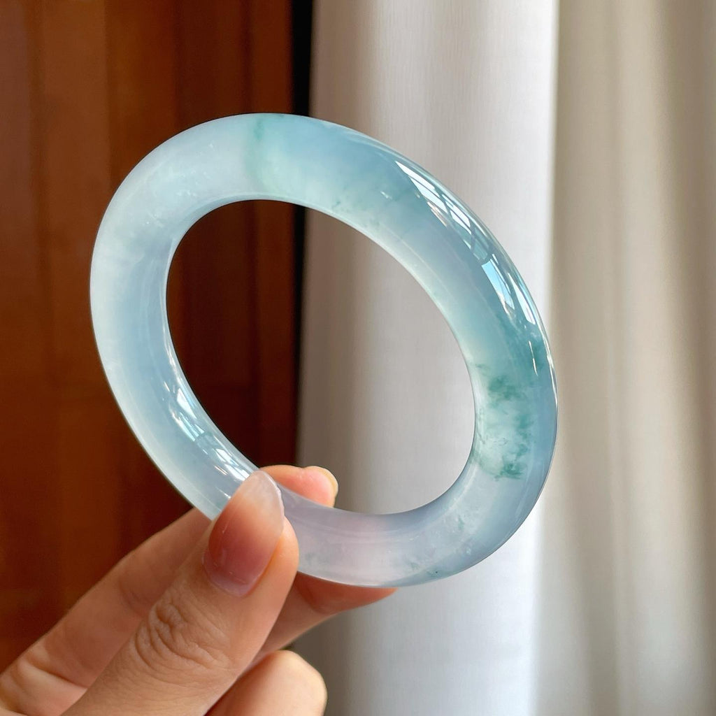 冰玻种飘花翡翠圆条手镯（58.5mm）（yc310949）
