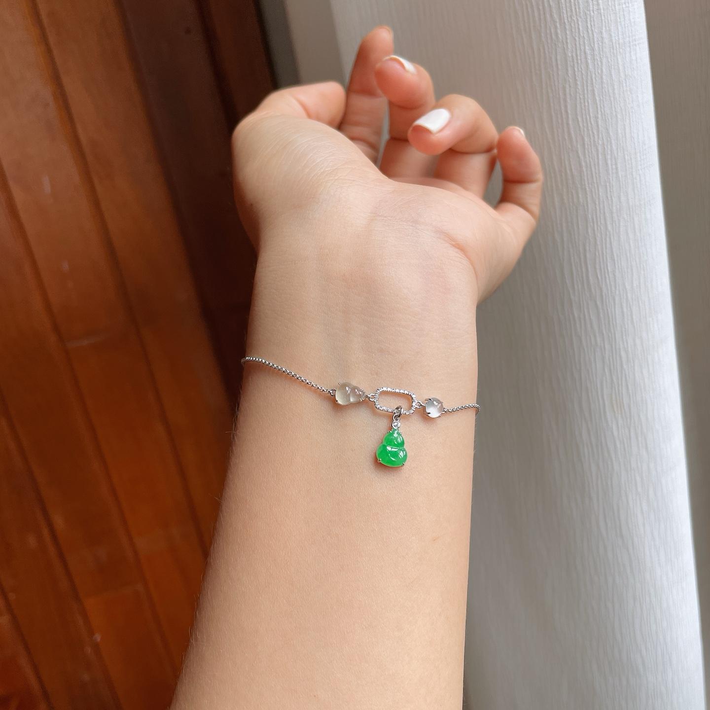 18k金钻镶冰种翡翠手链（yc257280）