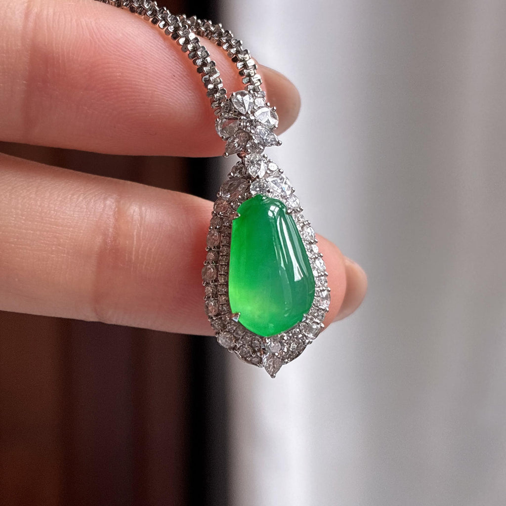 18k金镶冰种满绿福瓜挂件 天然缅甸A货翡翠（yc525956）
