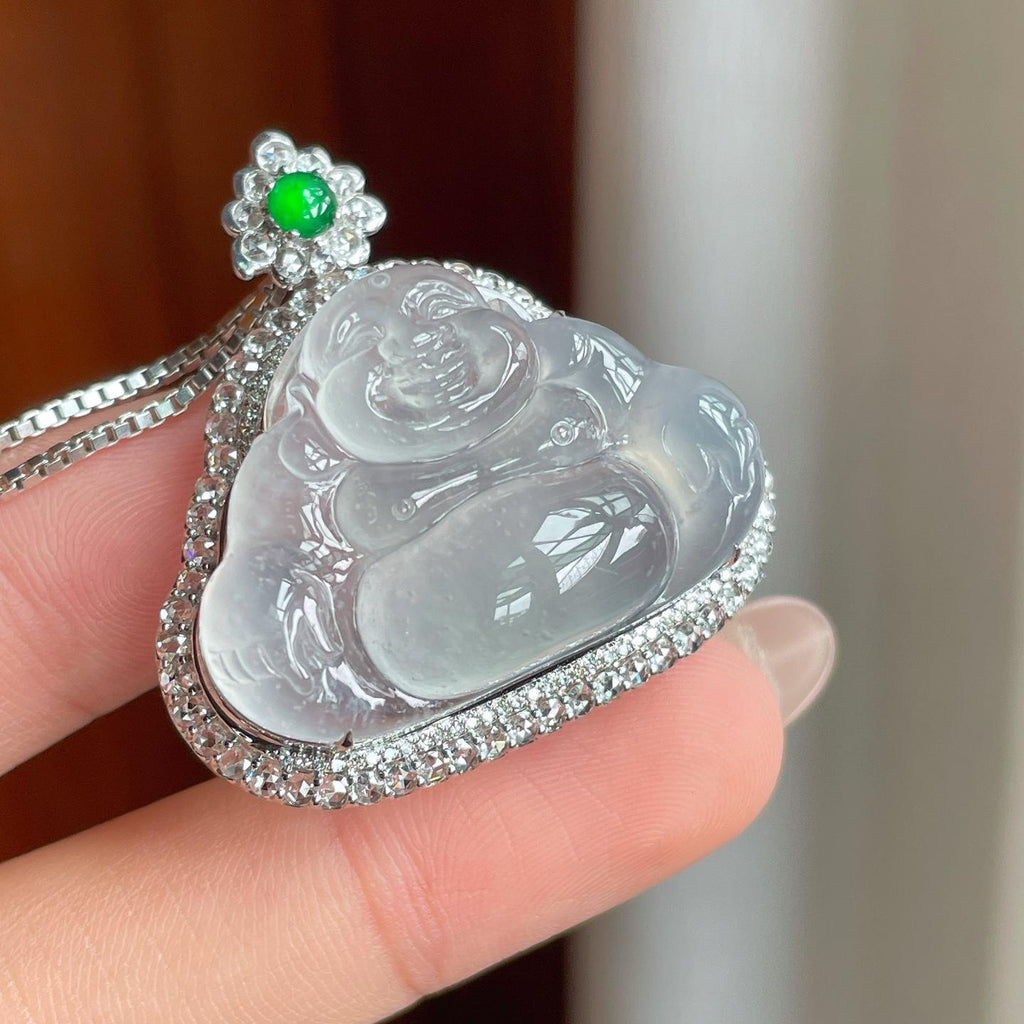 18k金镶冰种无色翡翠佛公（yc239363）