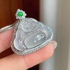 18k金镶冰种无色翡翠佛公（yc239363）