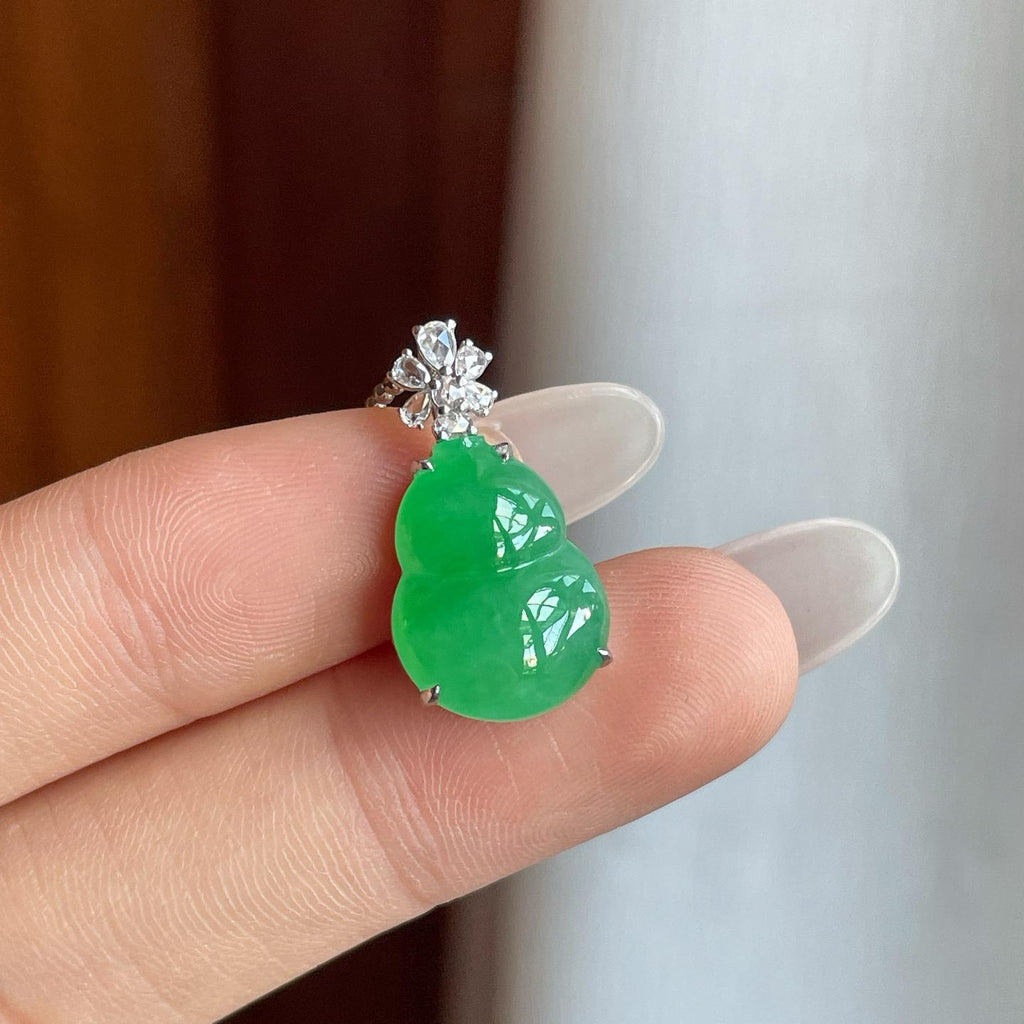 18k金镶糯冰满绿翡翠葫芦（yc258411）