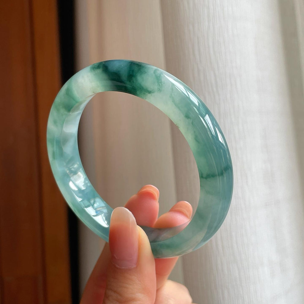 冰种飘花翡翠平安镯（54mm)（yc348904）