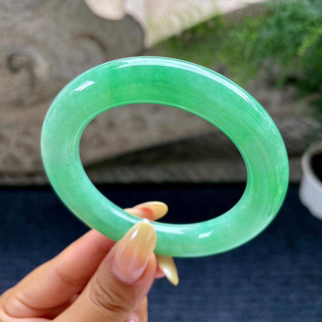 细糯种满绿圆条手镯55.1圈 天然缅甸A货翡翠（yc489316）