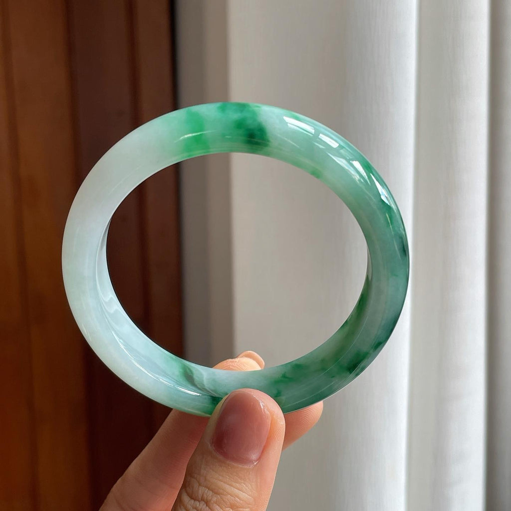 糯冰带色特色翡翠平安镯（58.5mm）（yc277387）