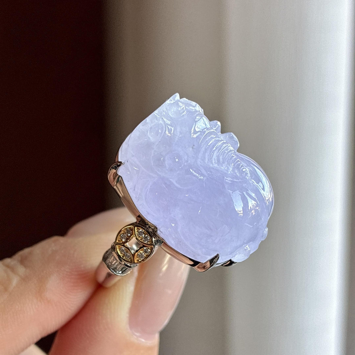 18k金镶糯冰紫罗兰貔貅戒指（yc721732）
