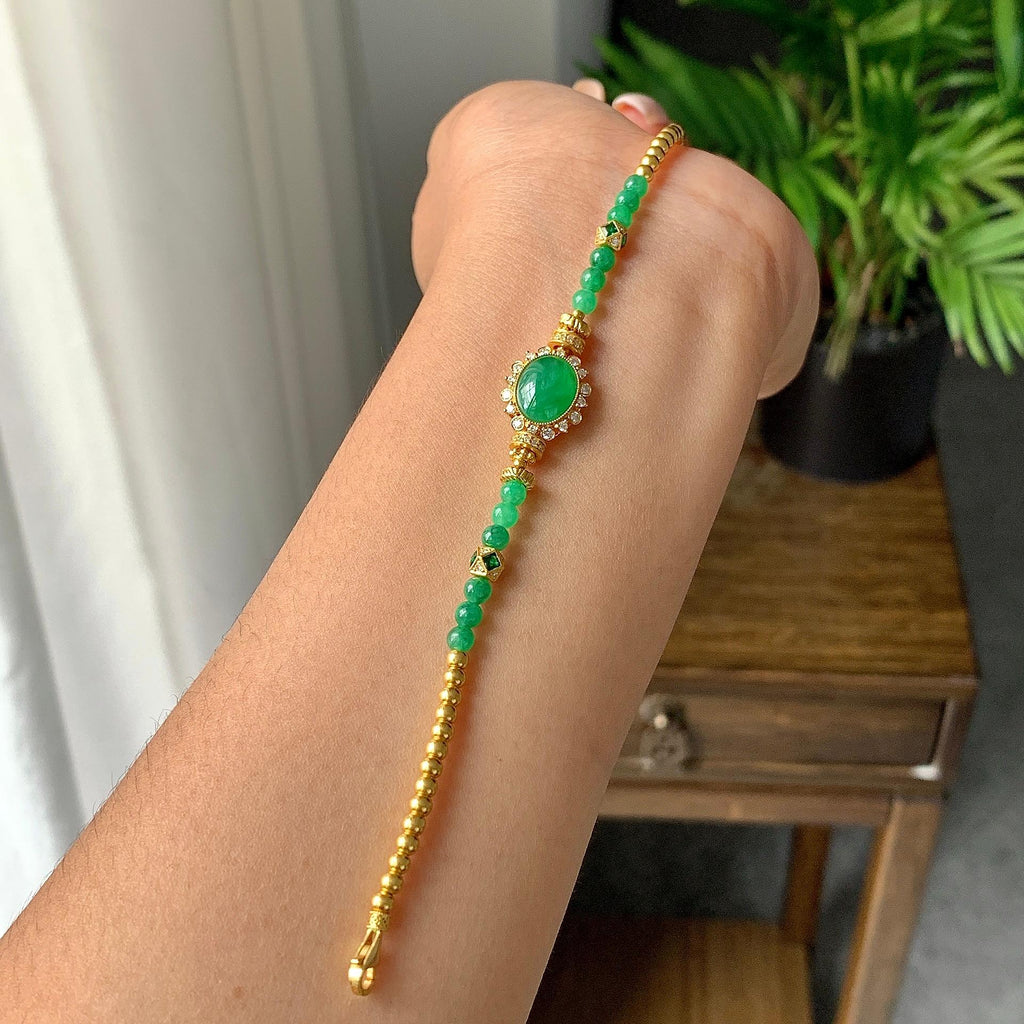 18k金糯冰种满绿蛋面手链（yc233835）