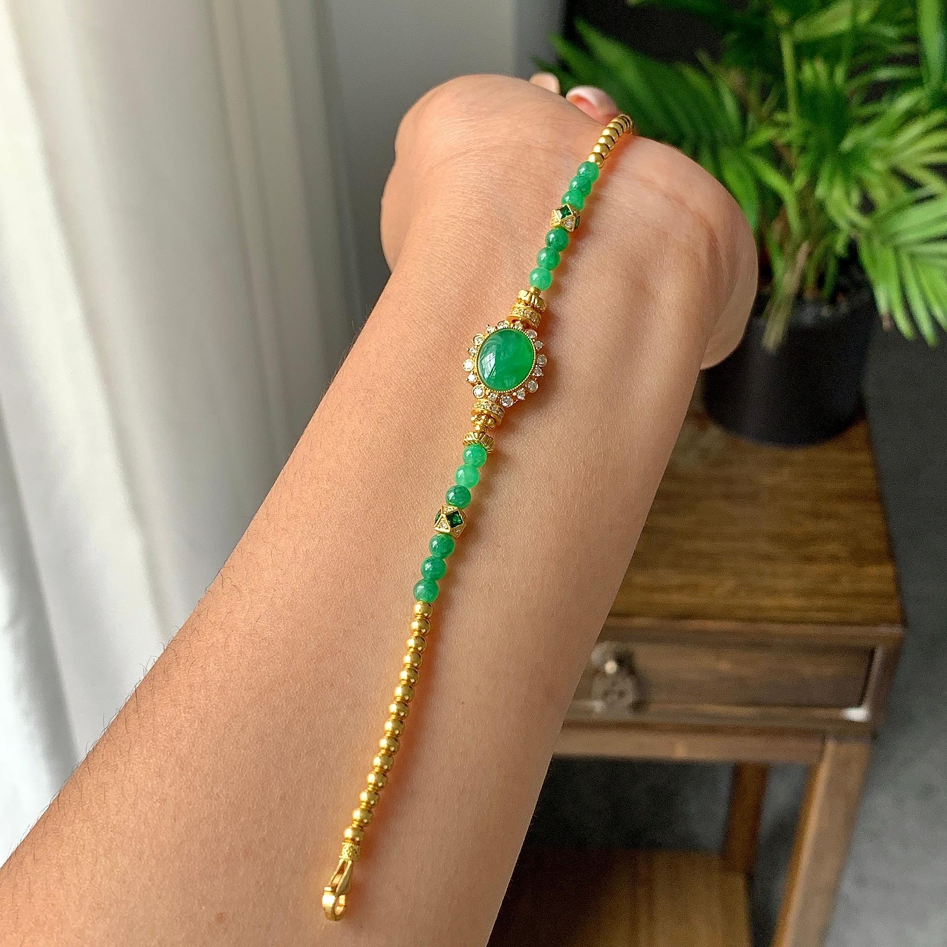 18k金糯冰种满绿蛋面手链（yc233835）