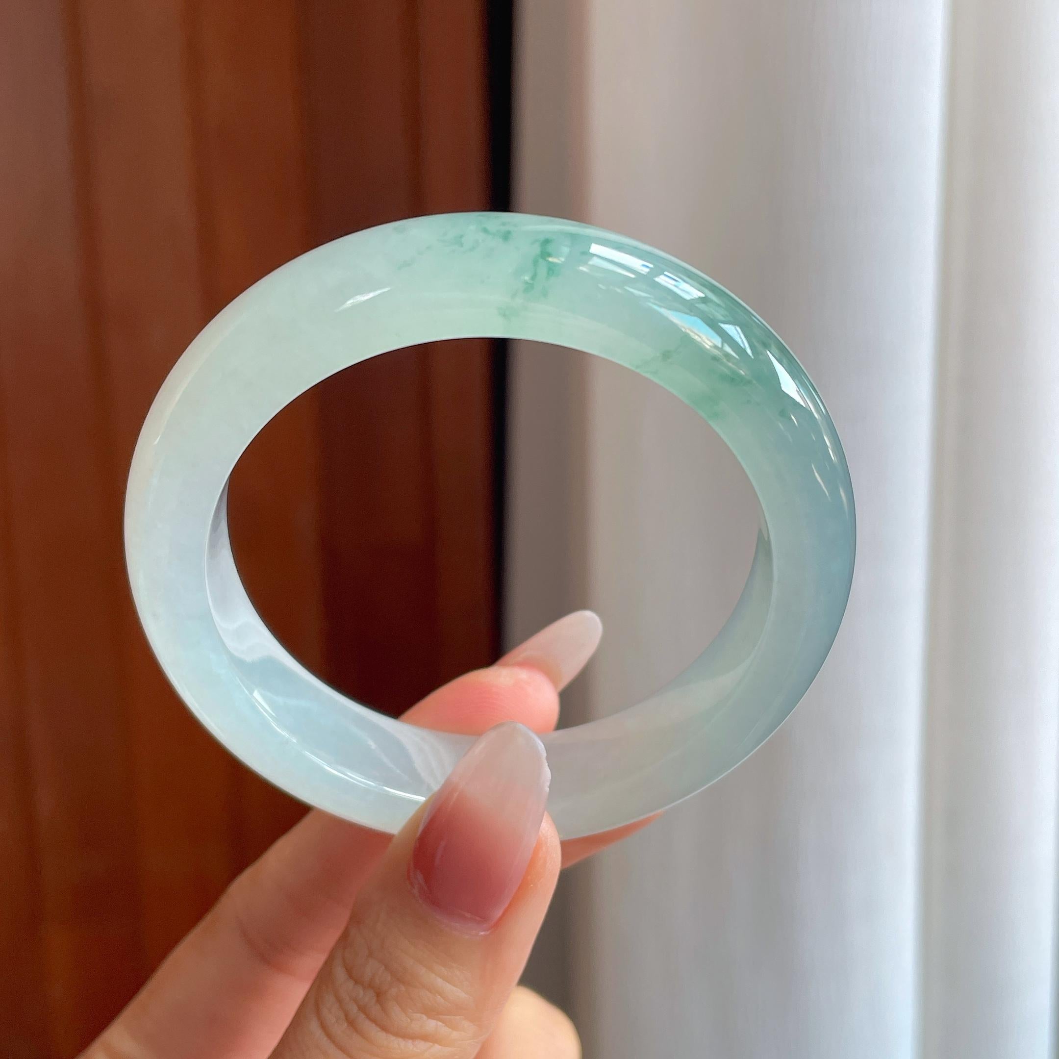 冰种飘花翡翠平安镯（55.2mm）（yc302423）