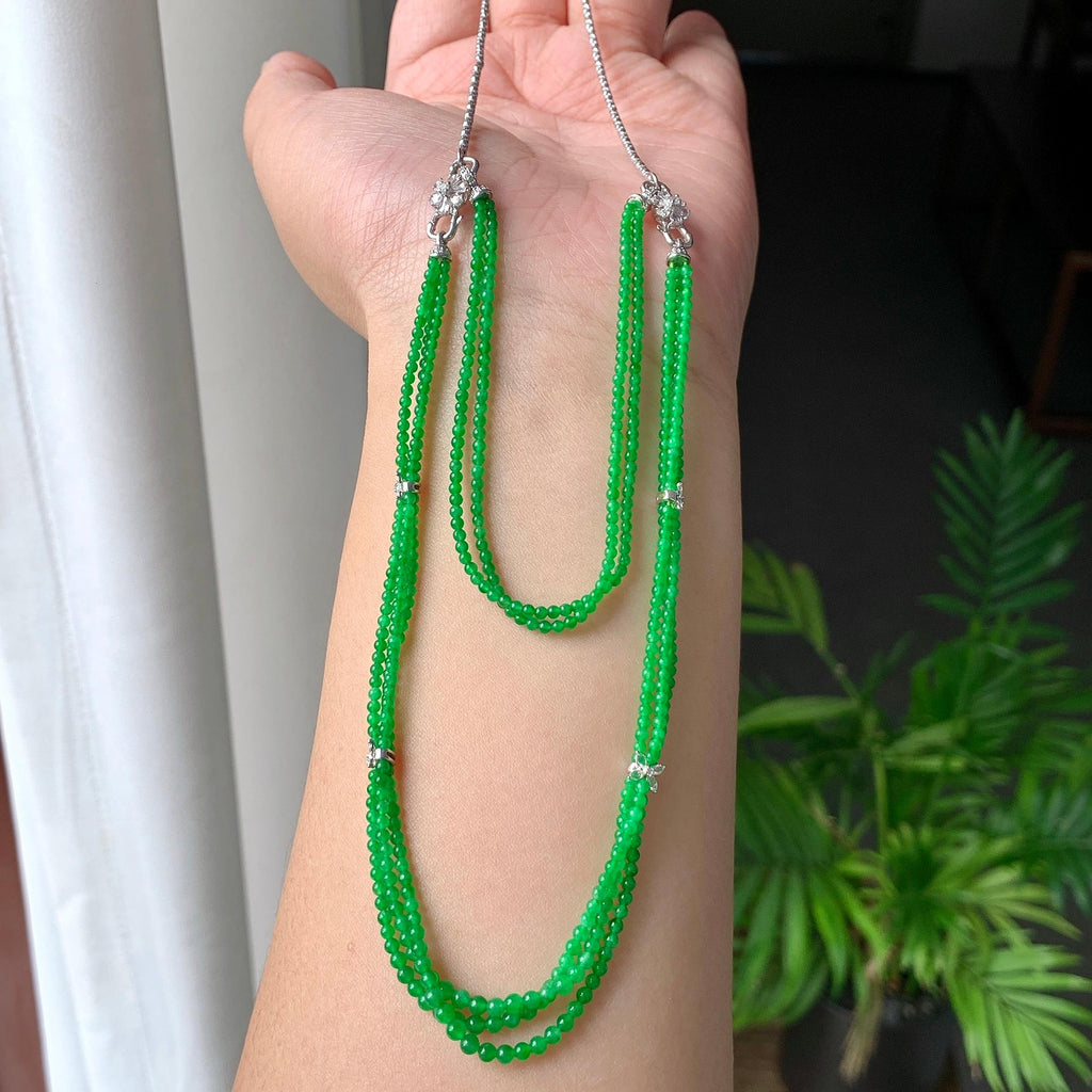 18K金钻镶糯冰种满绿小米珠链/手链（两用款）（yc252061）