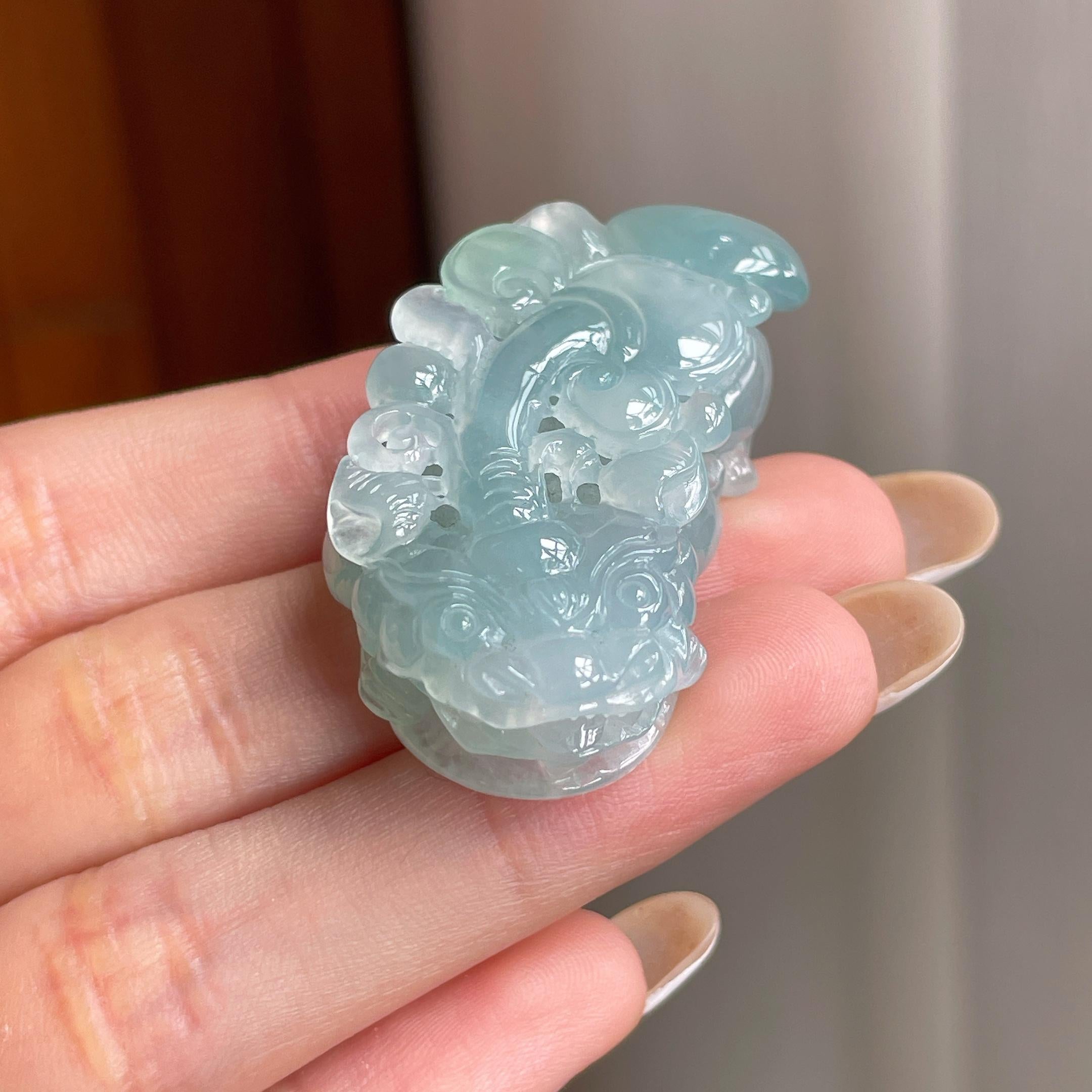 糯冰蓝晴翡翠貔貅（yc406445）