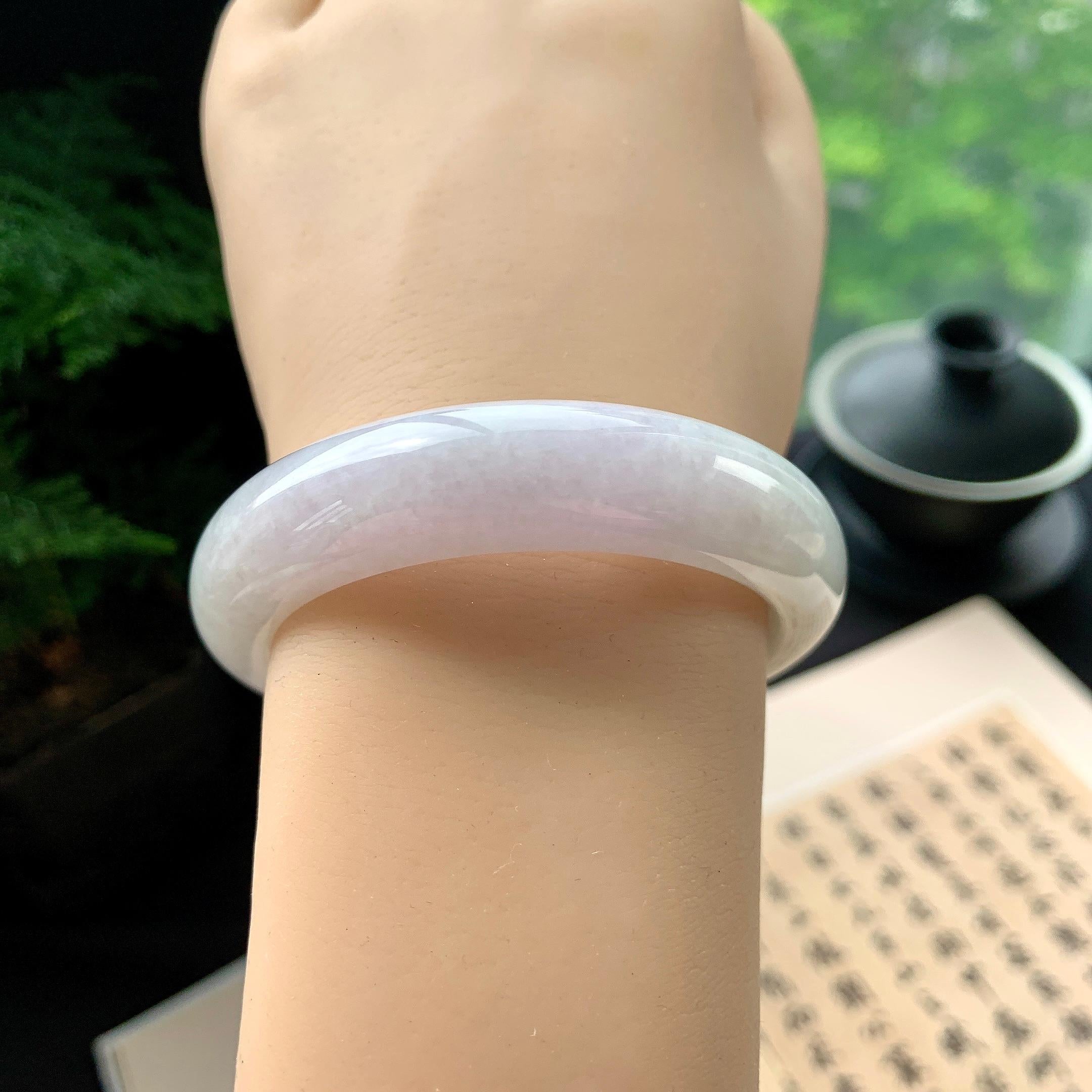 小圈口 细糯种淡紫罗兰正圈平安镯 50.3圈口 天然缅甸A货翡翠（yc473079）