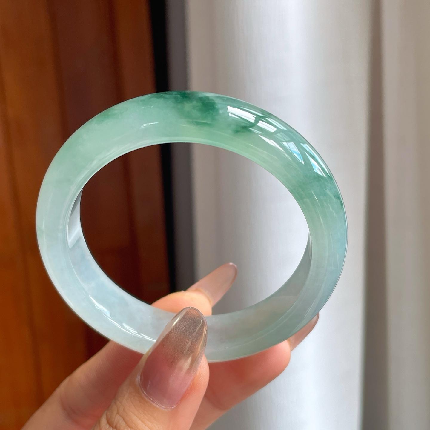 冰种飘花翡翠平安镯（53.5mm）（yc230328）