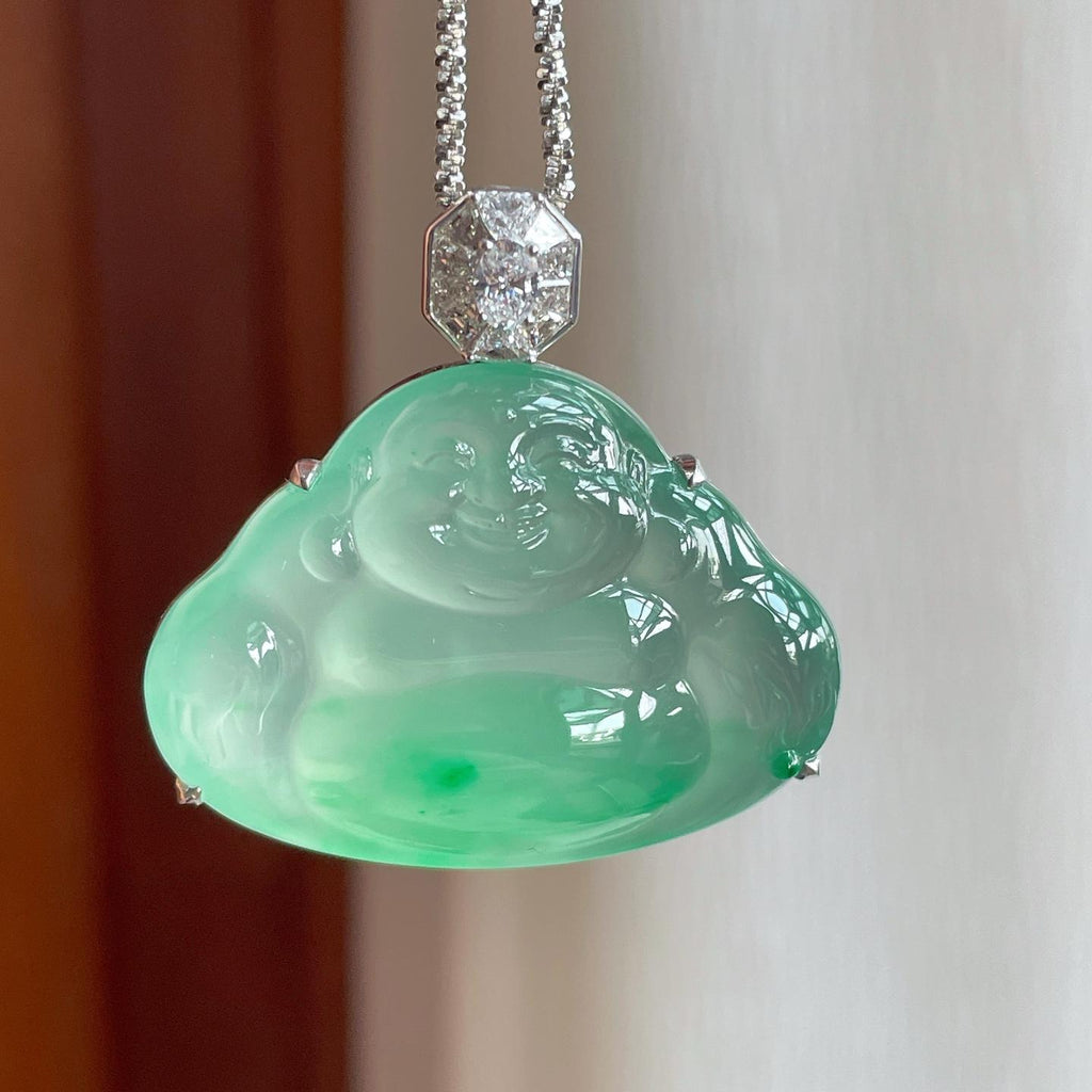 18k金钻镶冰种飘花翡翠佛公（yc263550）