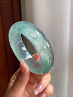 冰玻种飘花翡翠宽版平安镯（57mm）