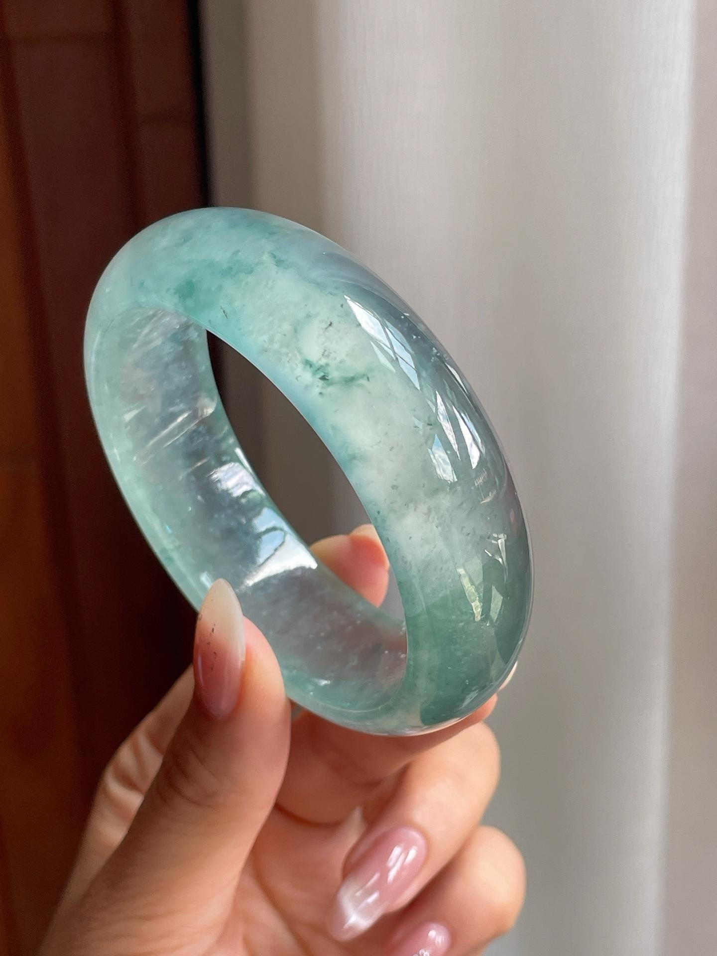 冰玻种飘花翡翠宽版平安镯（57mm）