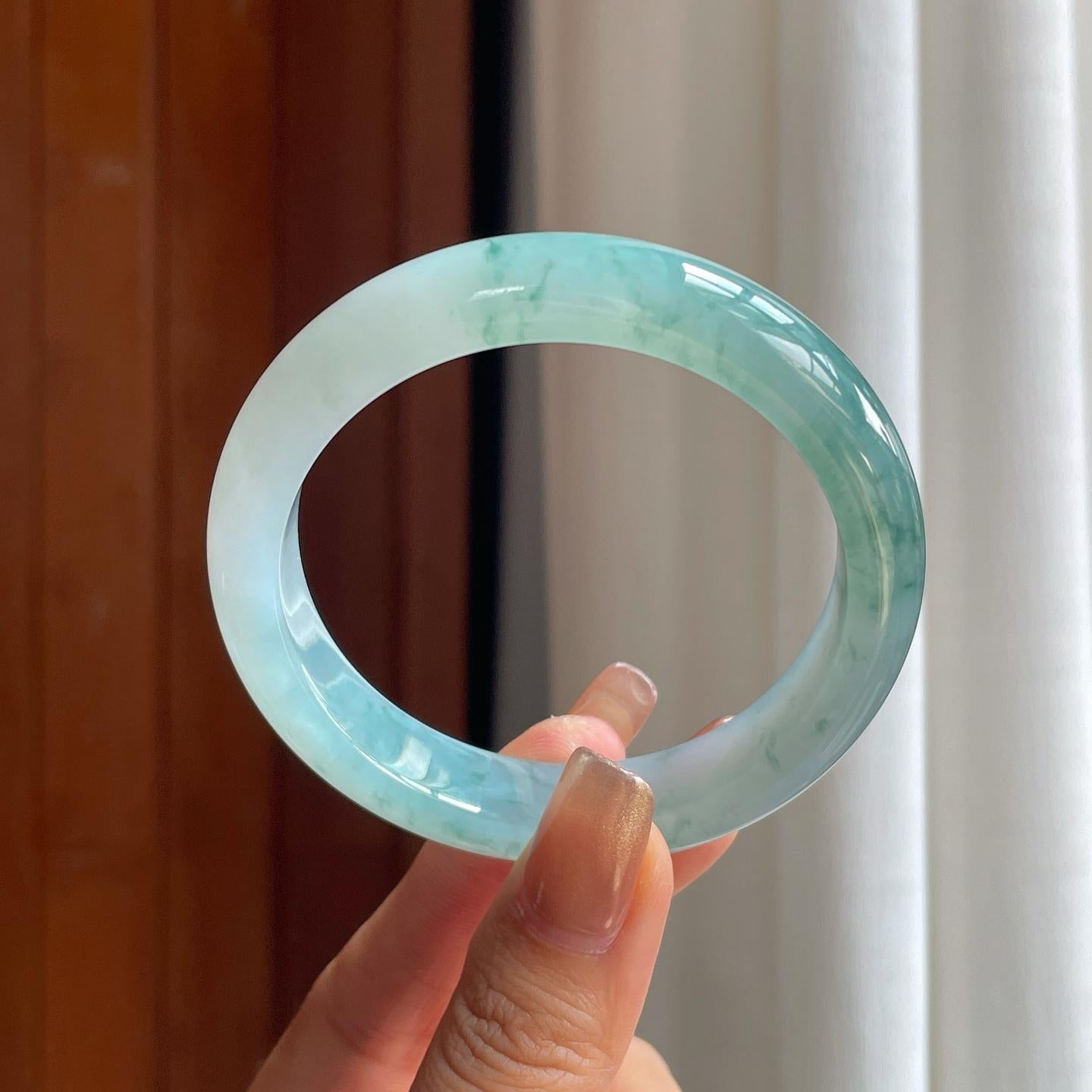 冰种飘花翡翠平安镯（56.5mm）（yc369138）