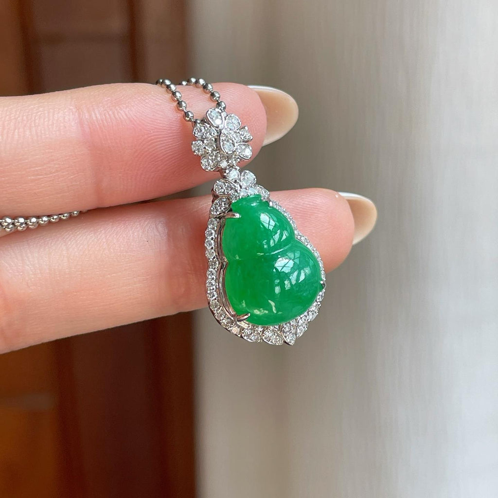 18k金镶糯冰满绿翡翠葫芦（yc370373）
