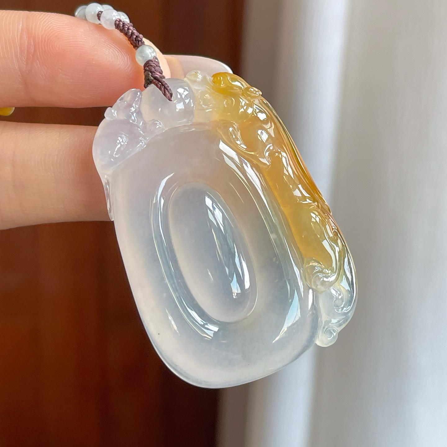 冰种黄翡翡翠如意防护牌（yc310752）