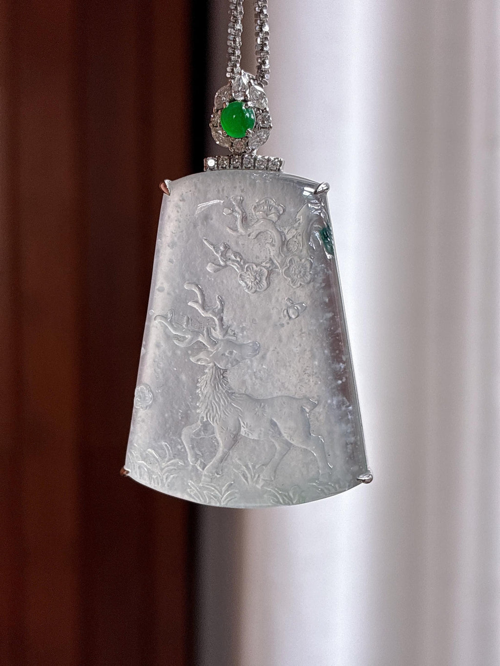 18k金镶冰玻种雪花棉一路有你挂件 天然缅甸A货翡翠（yc484506）