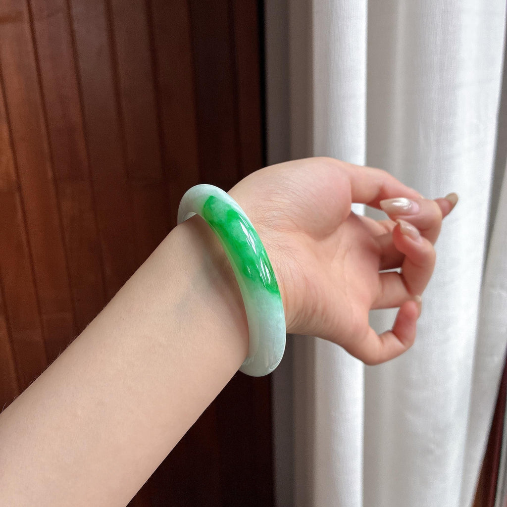 细糯种带色正圈平安镯 55圈 天然缅甸A货翡翠（yc466362）