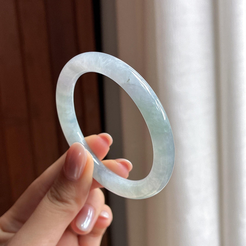 糯冰飘花圆条手镯 50圈 天然缅甸A货翡翠（yc495891）