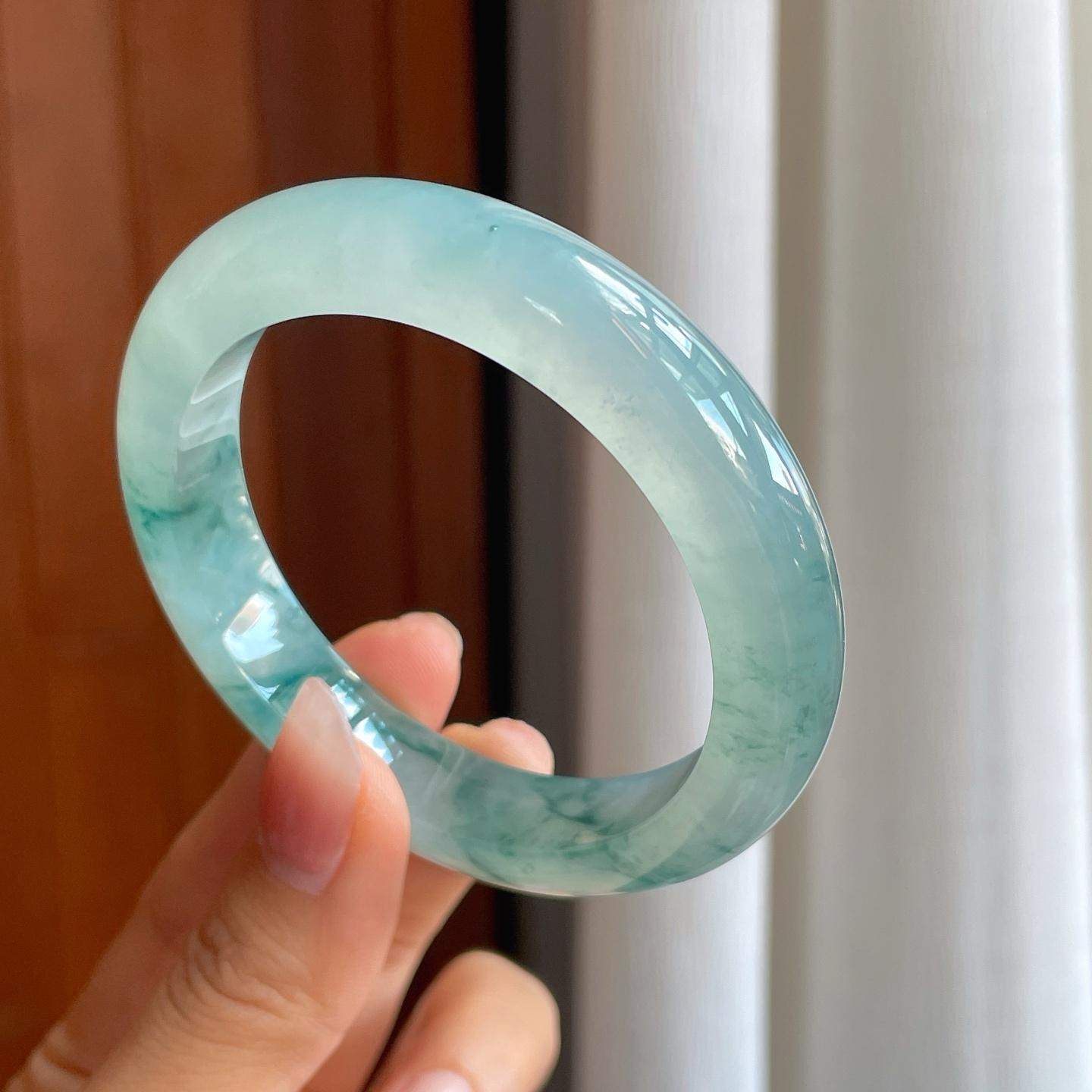 冰种飘花翡翠平安镯（56.8mm）（yc310946）