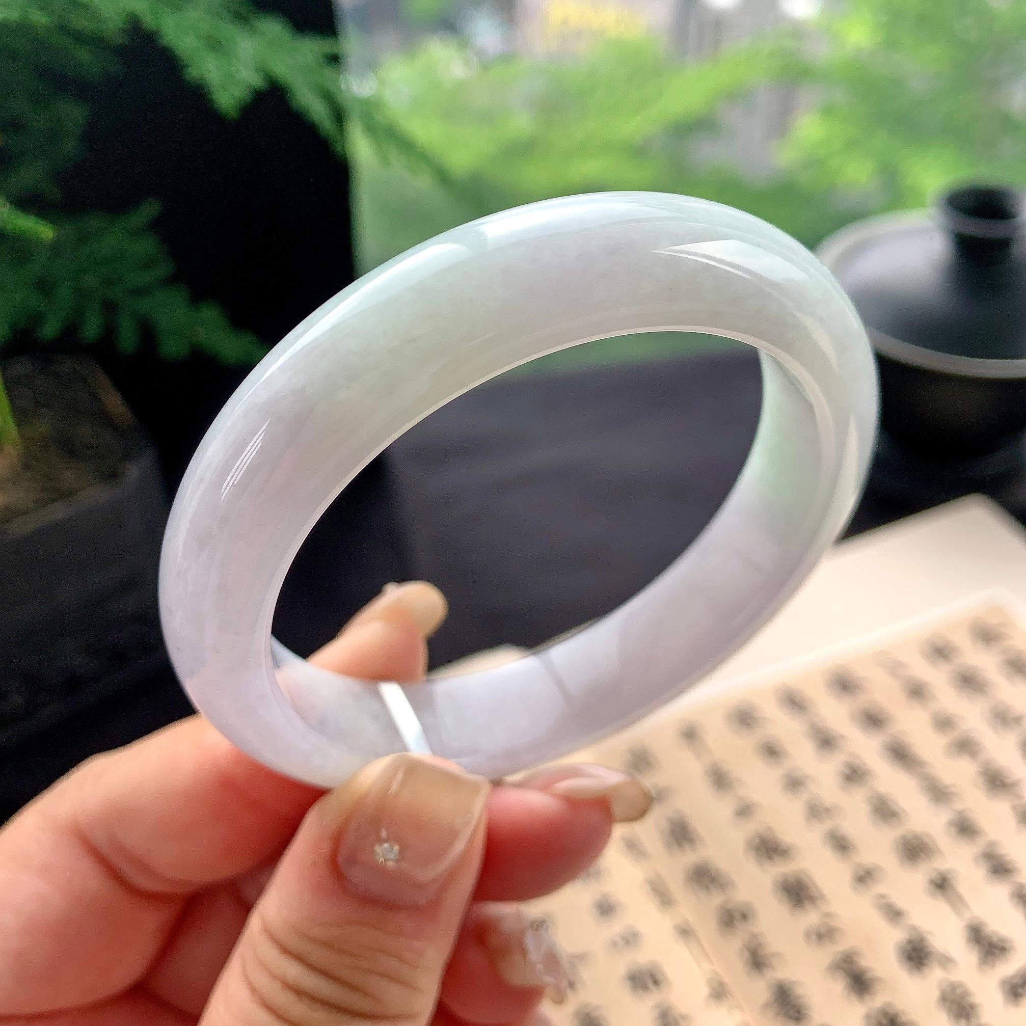 细糯种淡春彩正圈平安镯 56圈口 天然缅甸A货翡翠（yc473081）