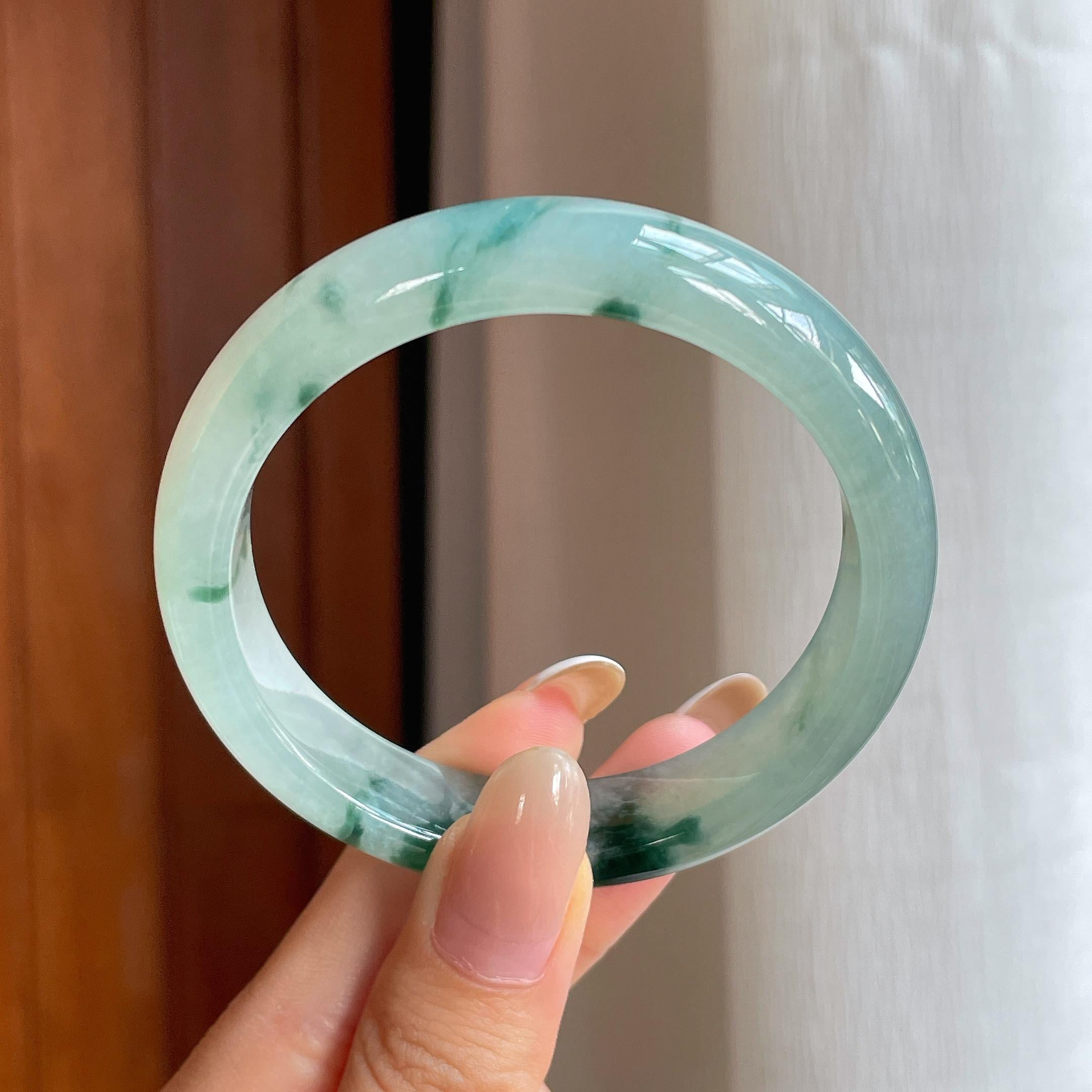 冰种飘花翡翠平安镯（54.6mm)（yc412127）