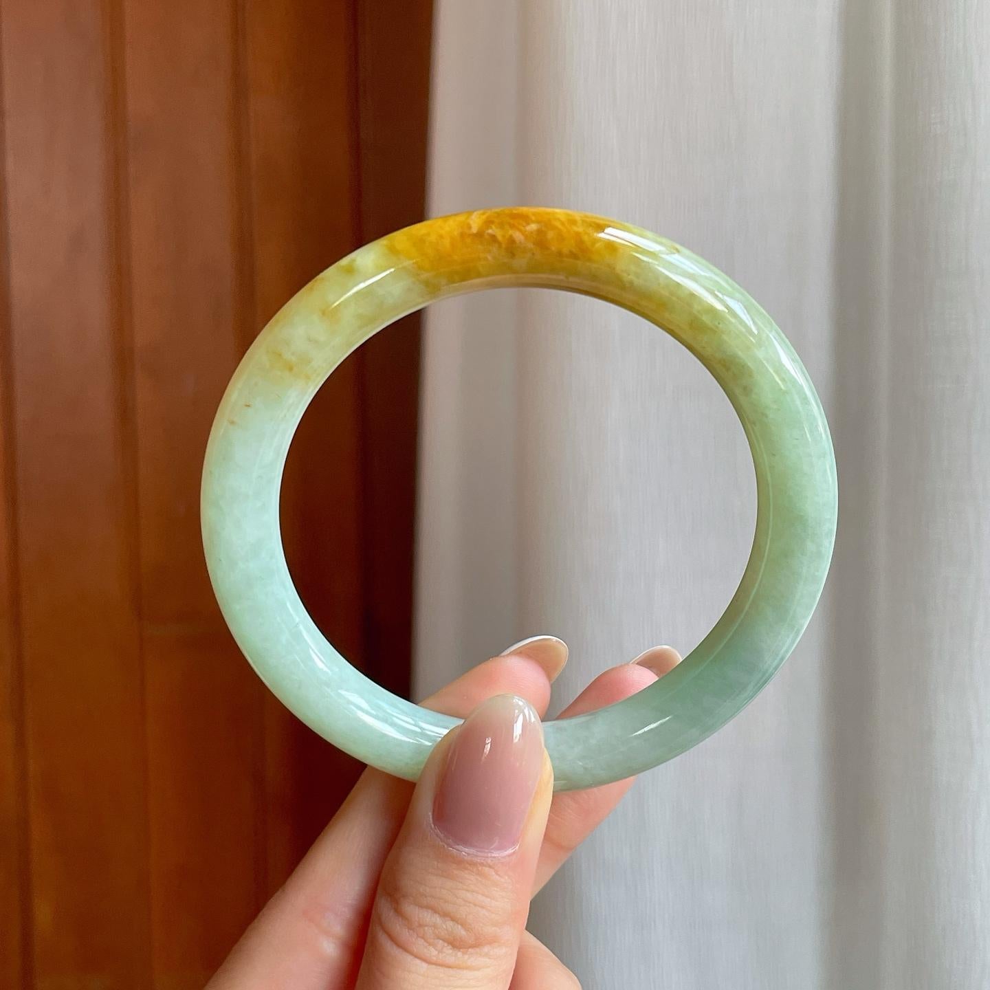糯冰黄翡圆条翡翠手镯（57mm）（yc375385）