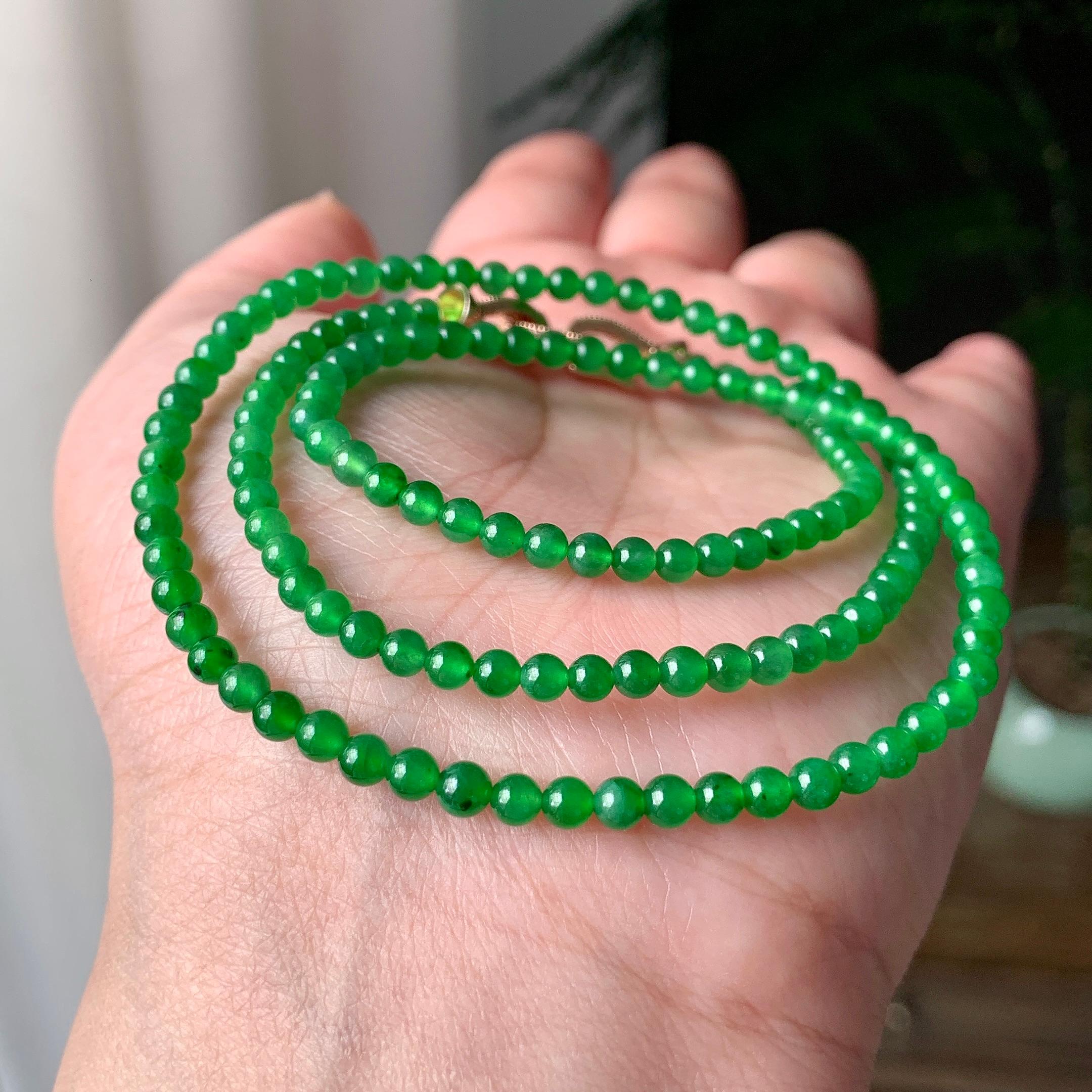 冰种满绿小米珠链（149颗） 天然缅甸A货翡翠（yc355298）