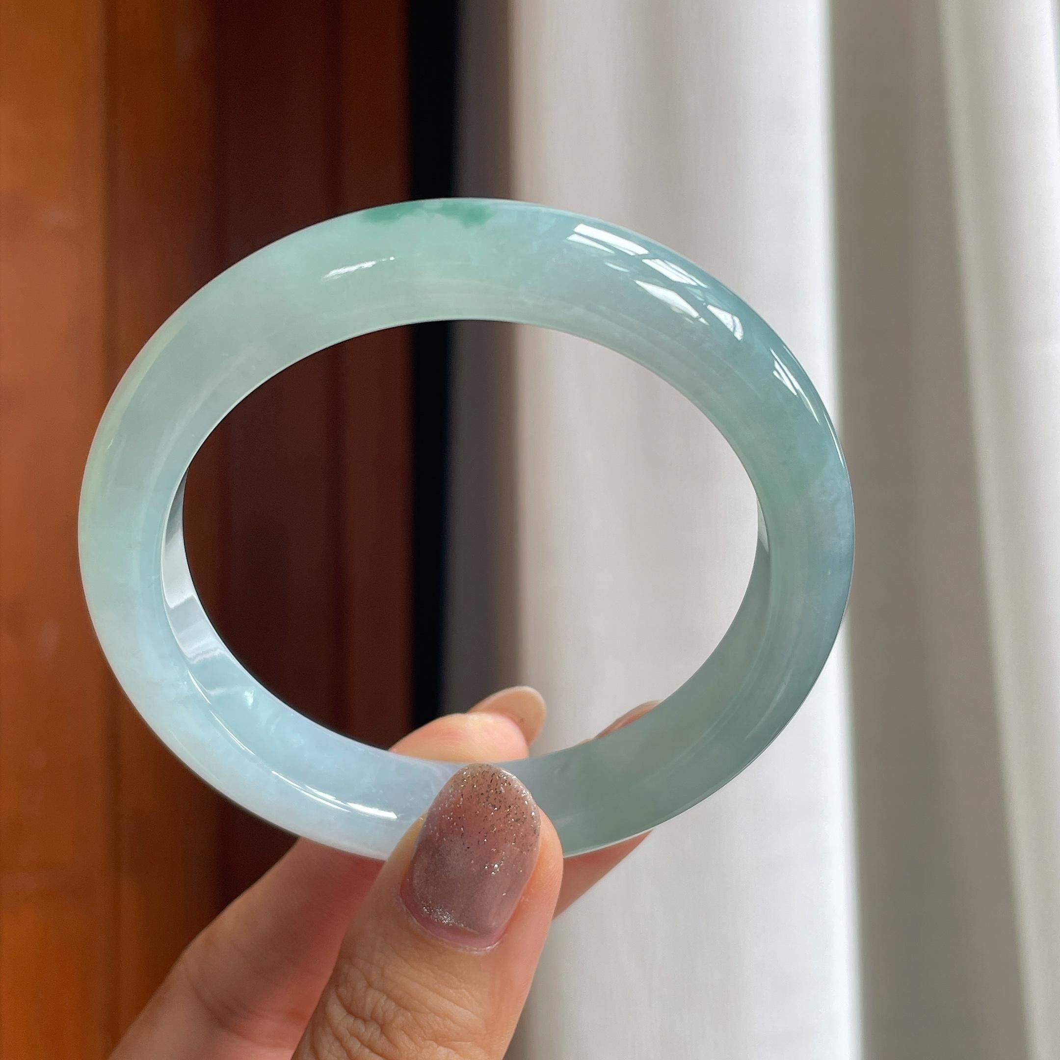 糯冰蓝底翡翠平安镯 58圈天然缅甸A货翡翠（yc440163）