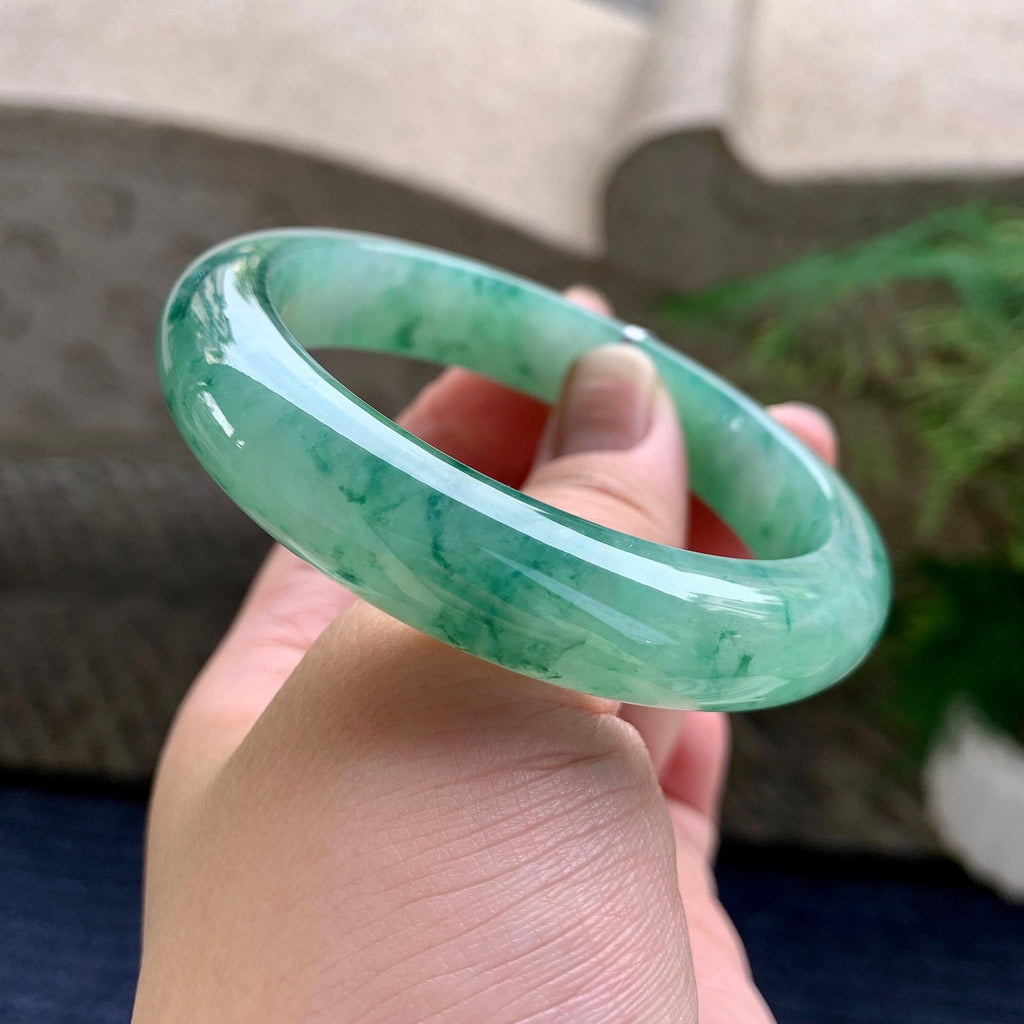 细糯种晴底飘花平安镯（57.4mm）（yc233901）