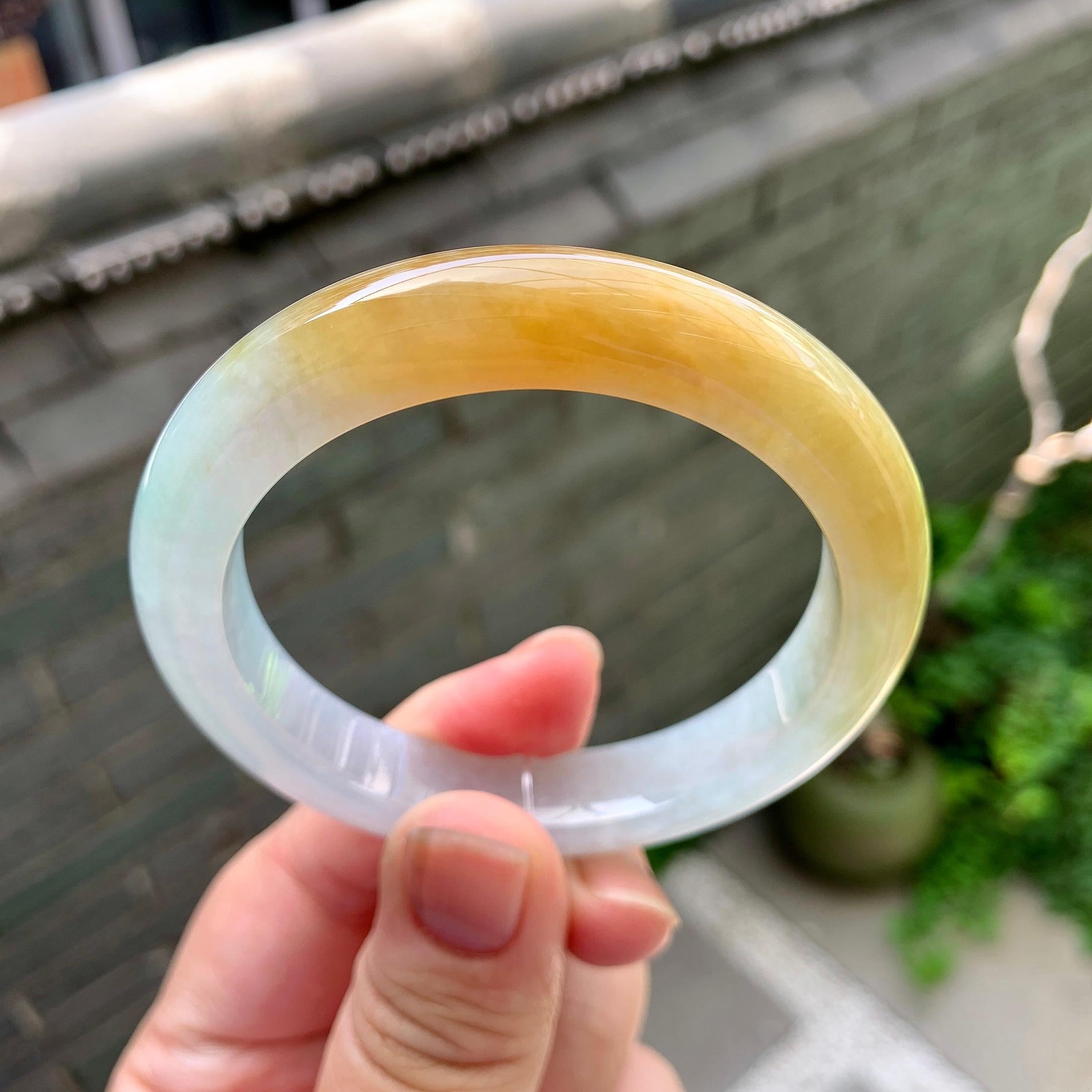 细糯种黄翡平安镯（52.8mm）（yc235447）