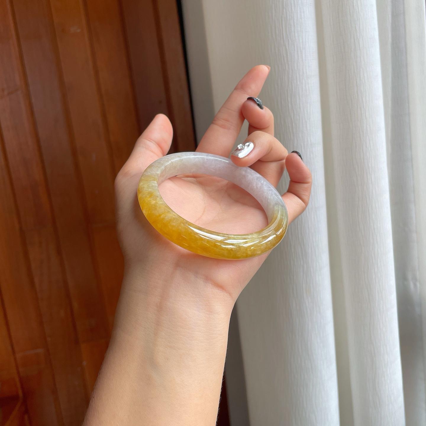 糯冰黄翡翡翠平安镯（61mm）（yc277399）