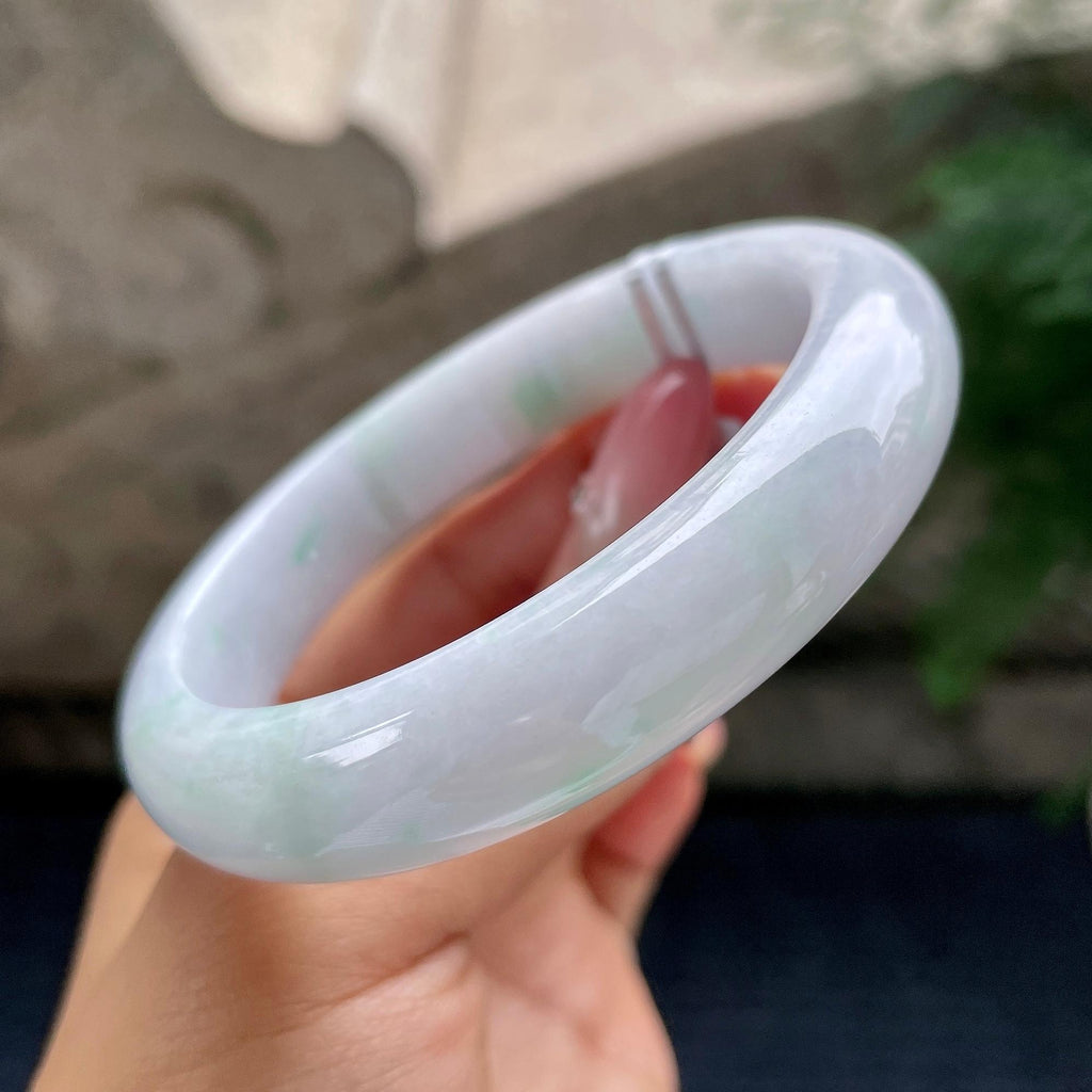 细糯种飘绿花正圈平安镯57.8圈   天然缅甸A货翡翠（yc441128）