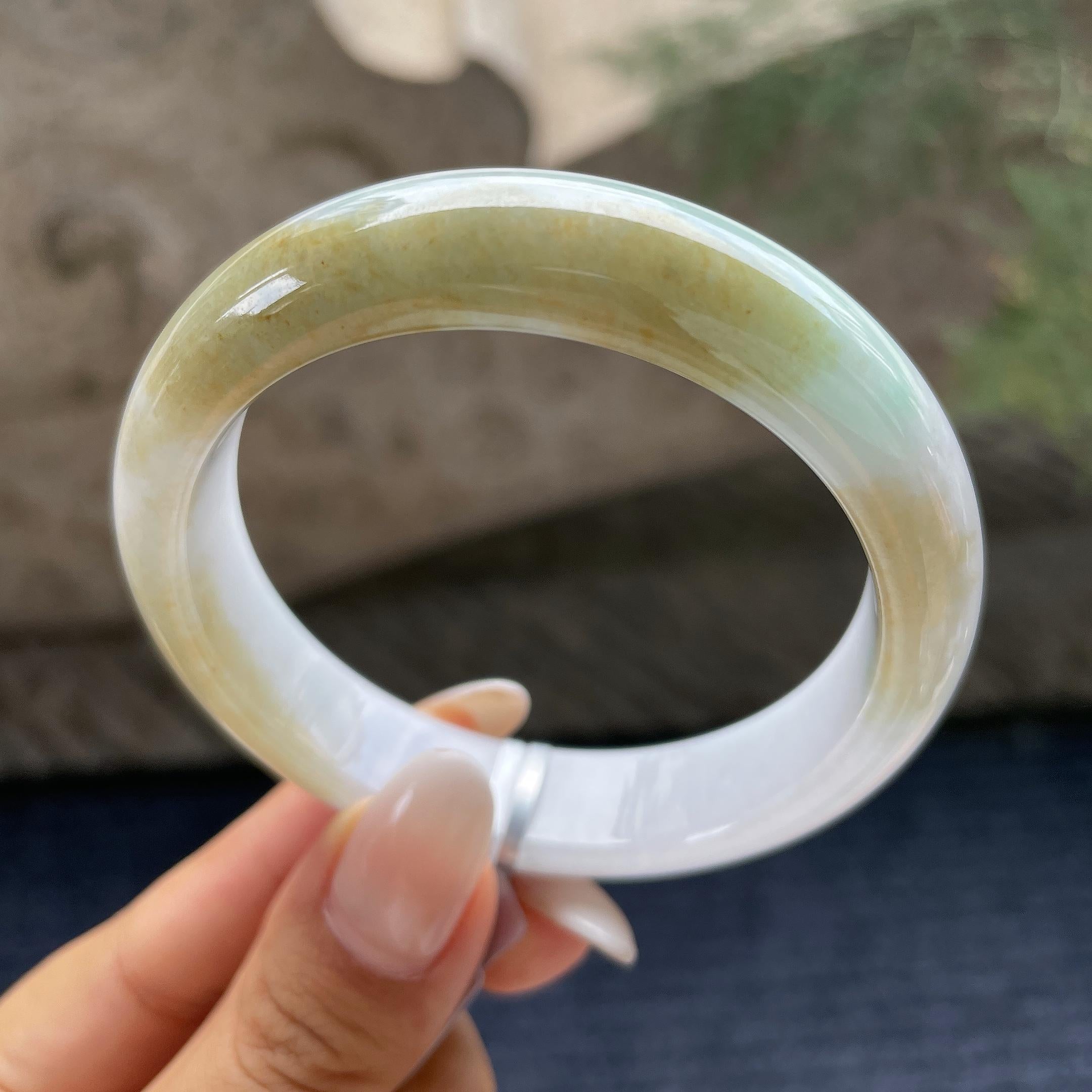 细糯种黄加绿正圈平安镯55.3圈       天然缅甸A货翡翠（yc421241）