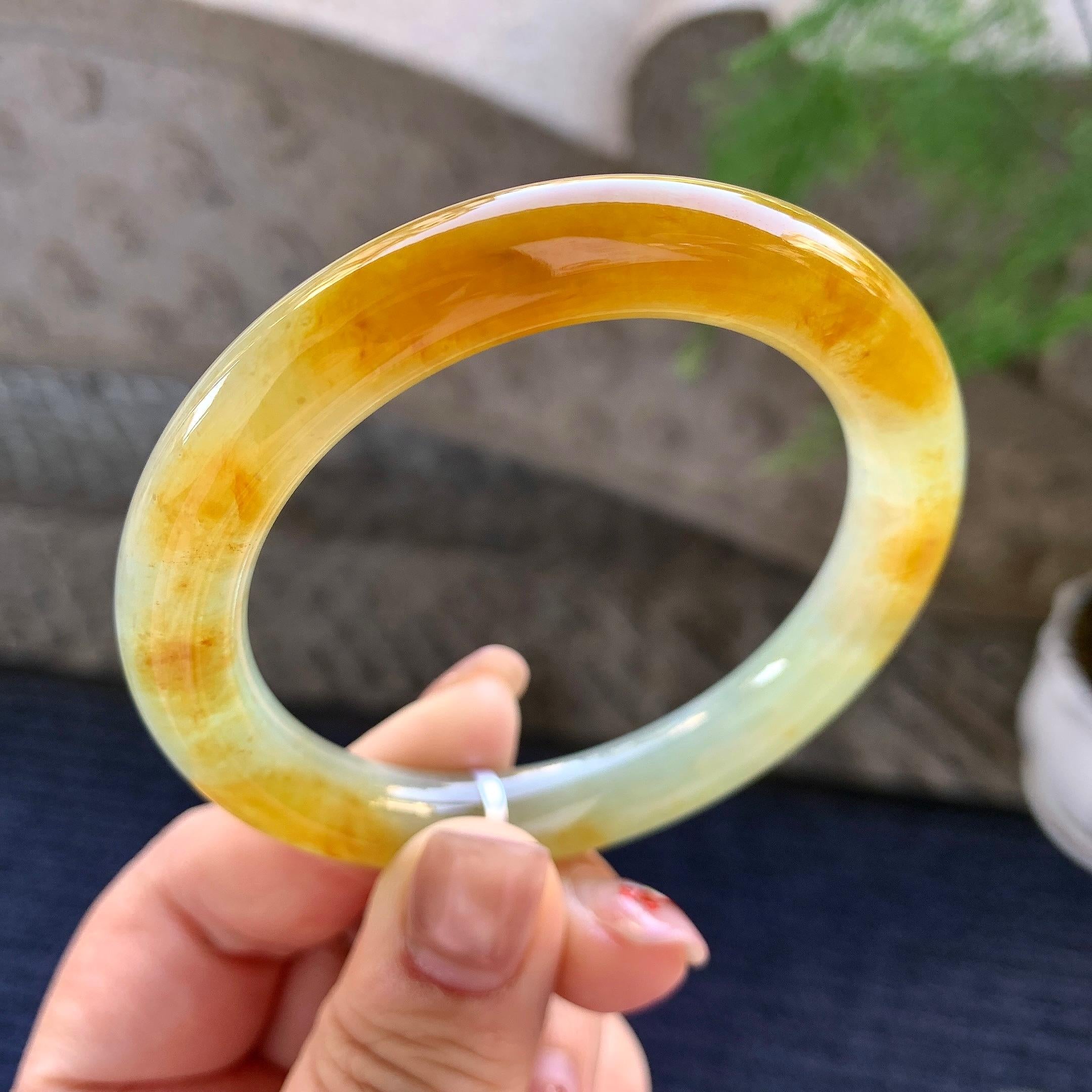 糯冰种皇城圆条手镯 54圈口 天然缅甸A货翡翠（yc352087）