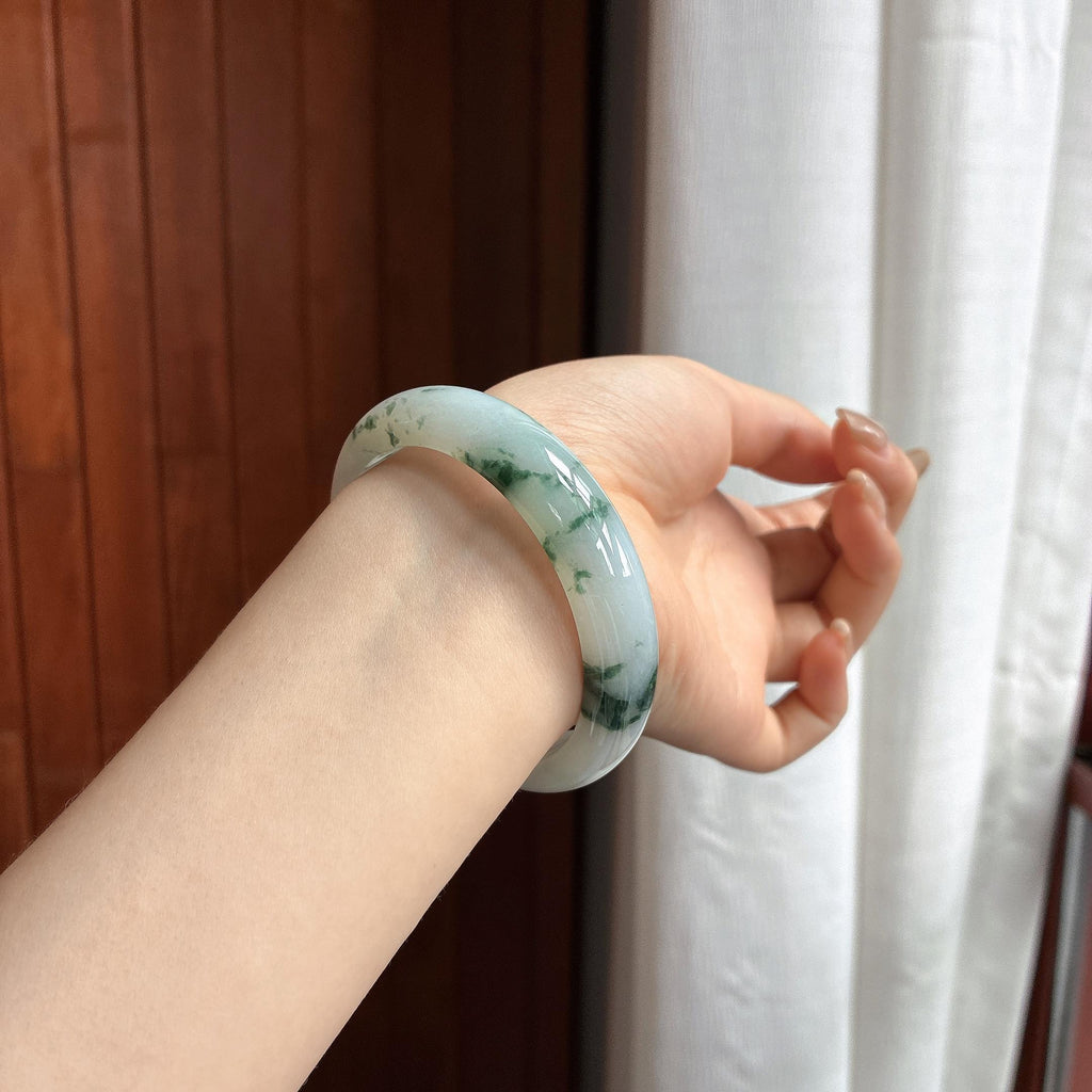 细糯种飘花正圈平安镯 55圈 天然缅甸A货翡翠（yc465525）
