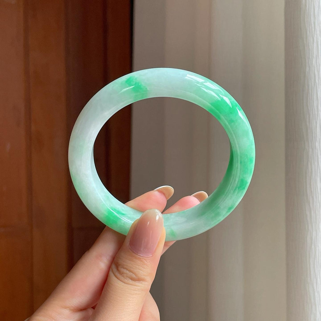 糯冰带色翡翠平安镯（57.6mm)（yc376689）