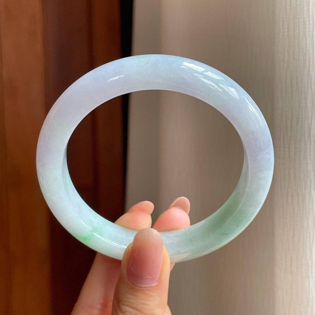 糯冰带色翡翠平安镯（58.6mm)（yc345533）