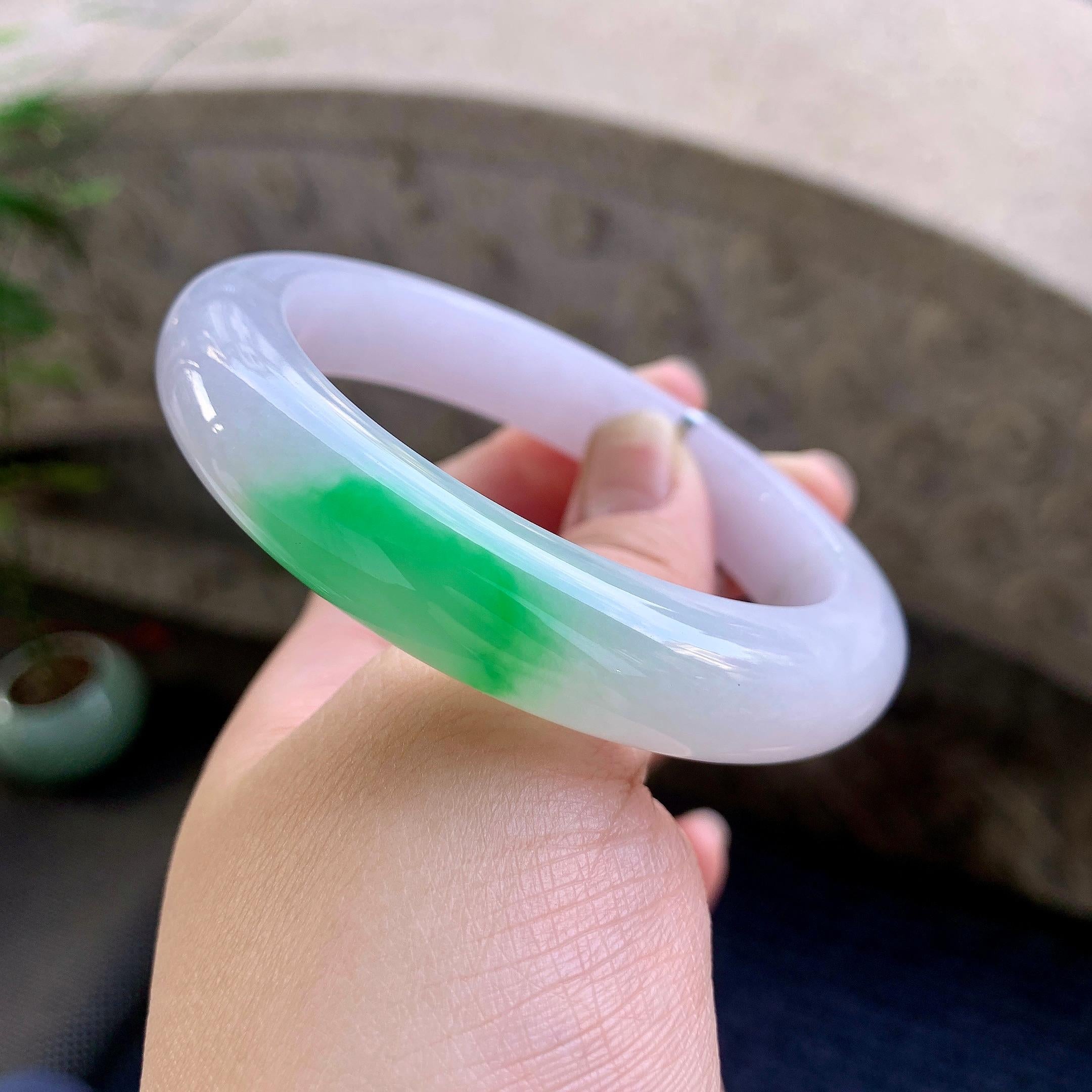 细糯种飘绿平安镯（57.6mm）（yc264528）