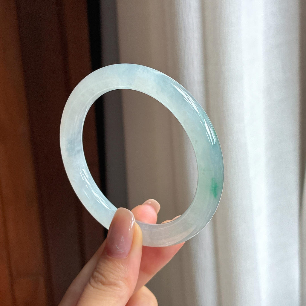 冰种飘花翡翠圆条手镯 55圈天然缅甸A货翡翠（yc438519）
